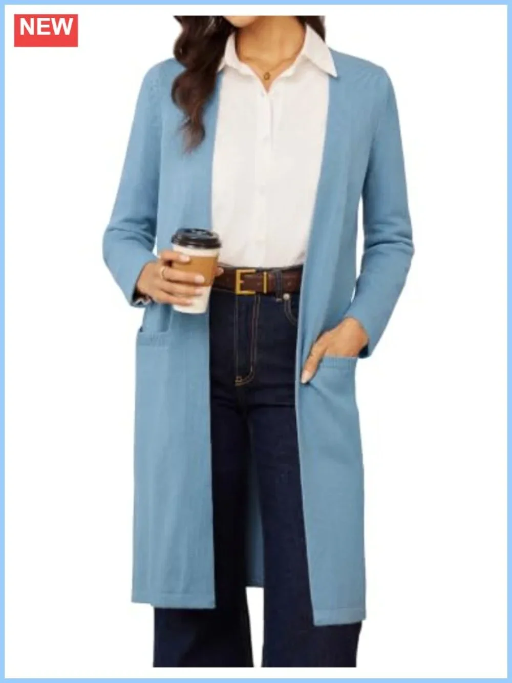 Women's Long Knit Duster Cardigan Open Front with Pockets Casual Fall Coat